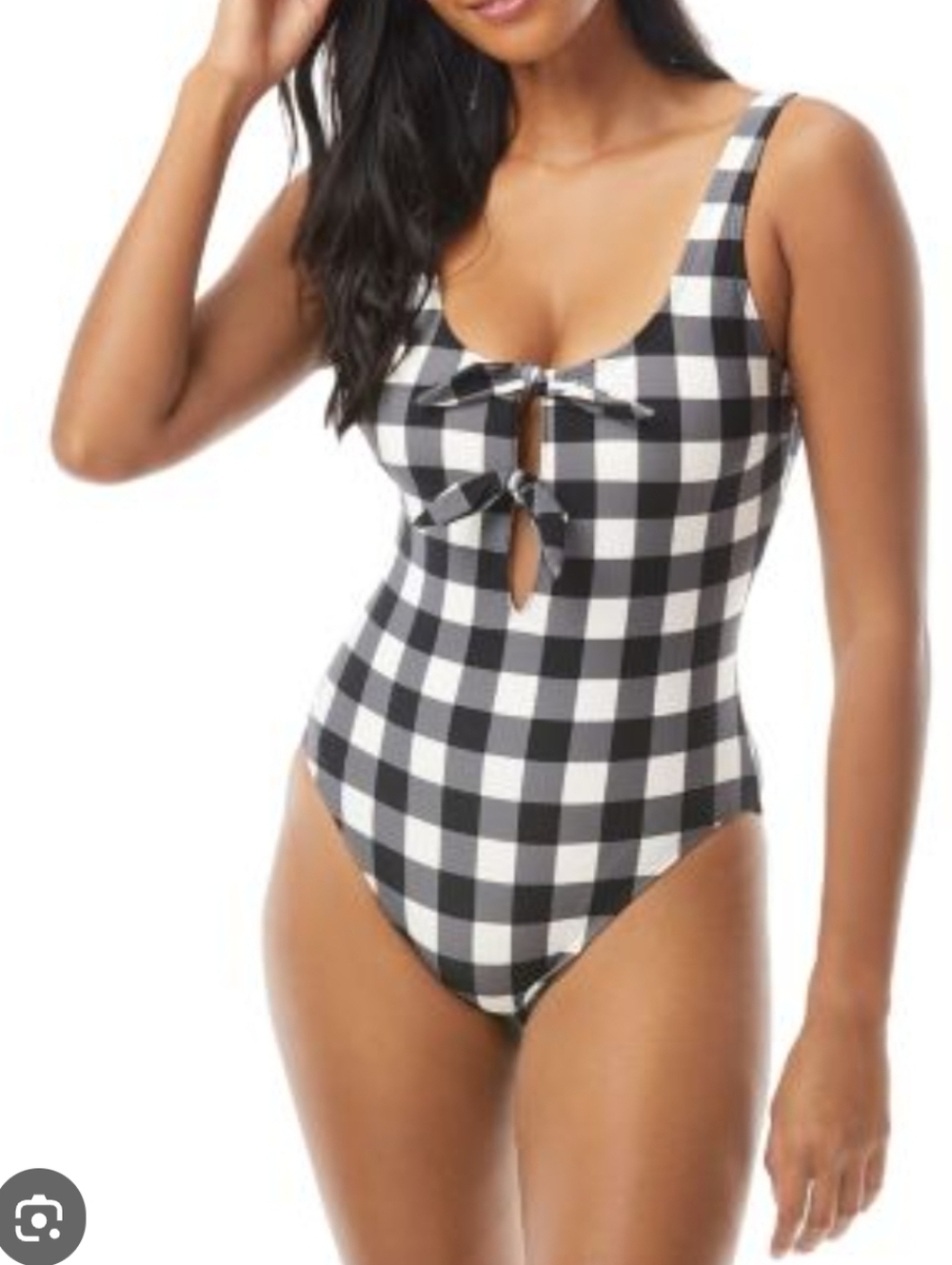 Kate Spade Black & White Gingham Tie-Front One-Piece Swimsuit